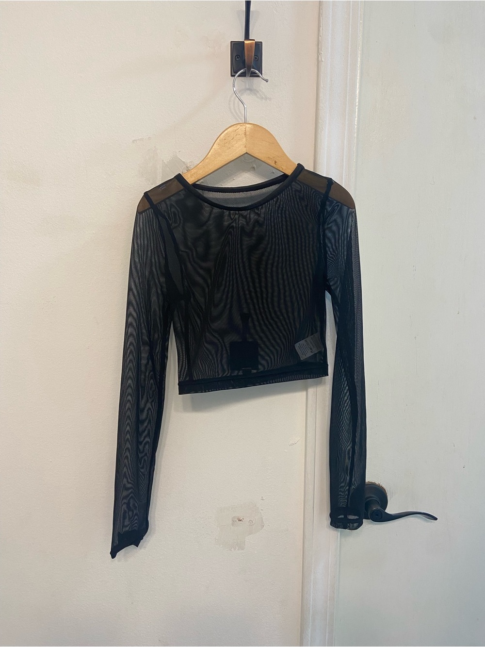 Weissman Girls Dance Black Sheer Mesh Long-Sleeve Cropped Top